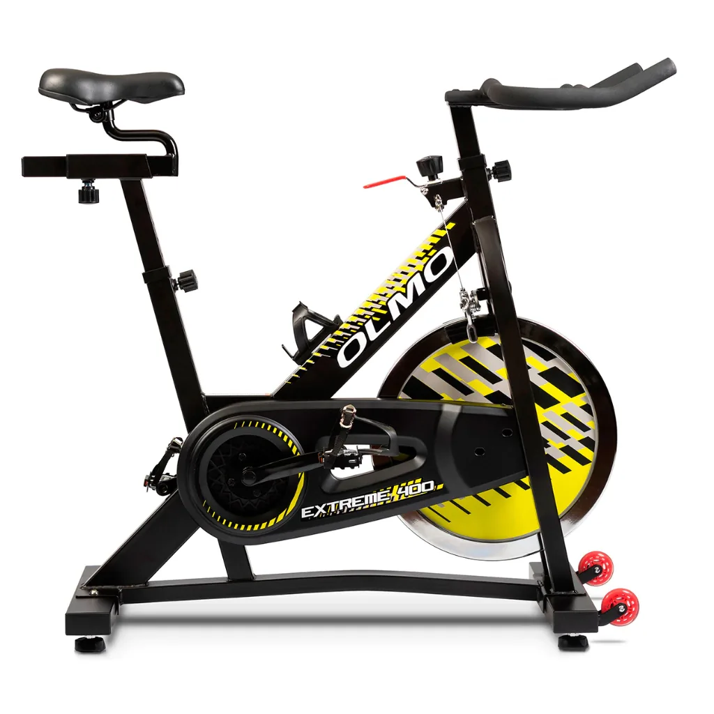 Bicicleta de spinning Olmo Extreme 400, vista de tres cuartos